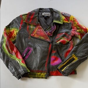 Handpainted Multicolor Faux Leather Jacket Women’s S